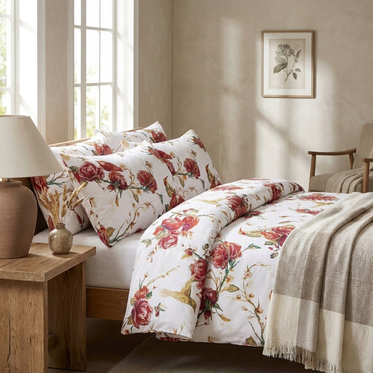Tache Floral Hummingbirds Burgundy White Vintage Rose Garden Pillowcase (SD-7676)