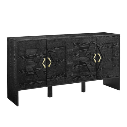 60" Mid Century Modern Sideboard Buffet Cabinet with Fluted Diamond Design - Black