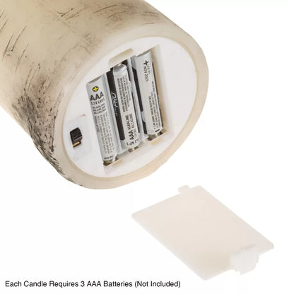 Set of 3 Vanilla Scented Flameless LED Candles – Realistic Faux Birch Bark Look, Dripless Beeswax – Safe & Stylish Indoor/Outdoor Battery Operated Pillar Candles with Remote Control, 6” Tall, Cream Beige