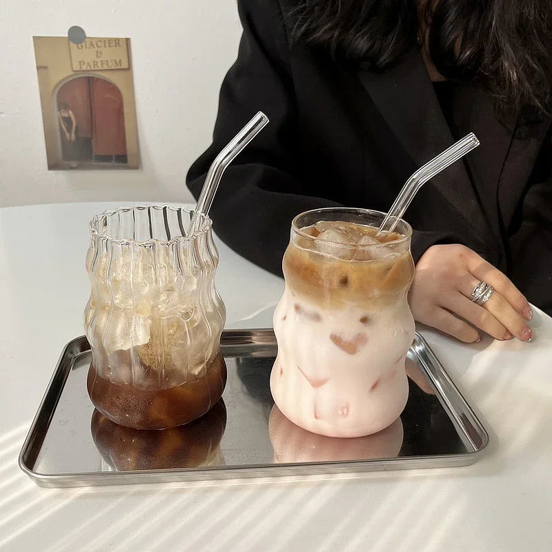 550ml Transparent Aesthetic Glass Cup with Straw - Bubble Tea, Juice, Coffee Glass Mug for Home Use