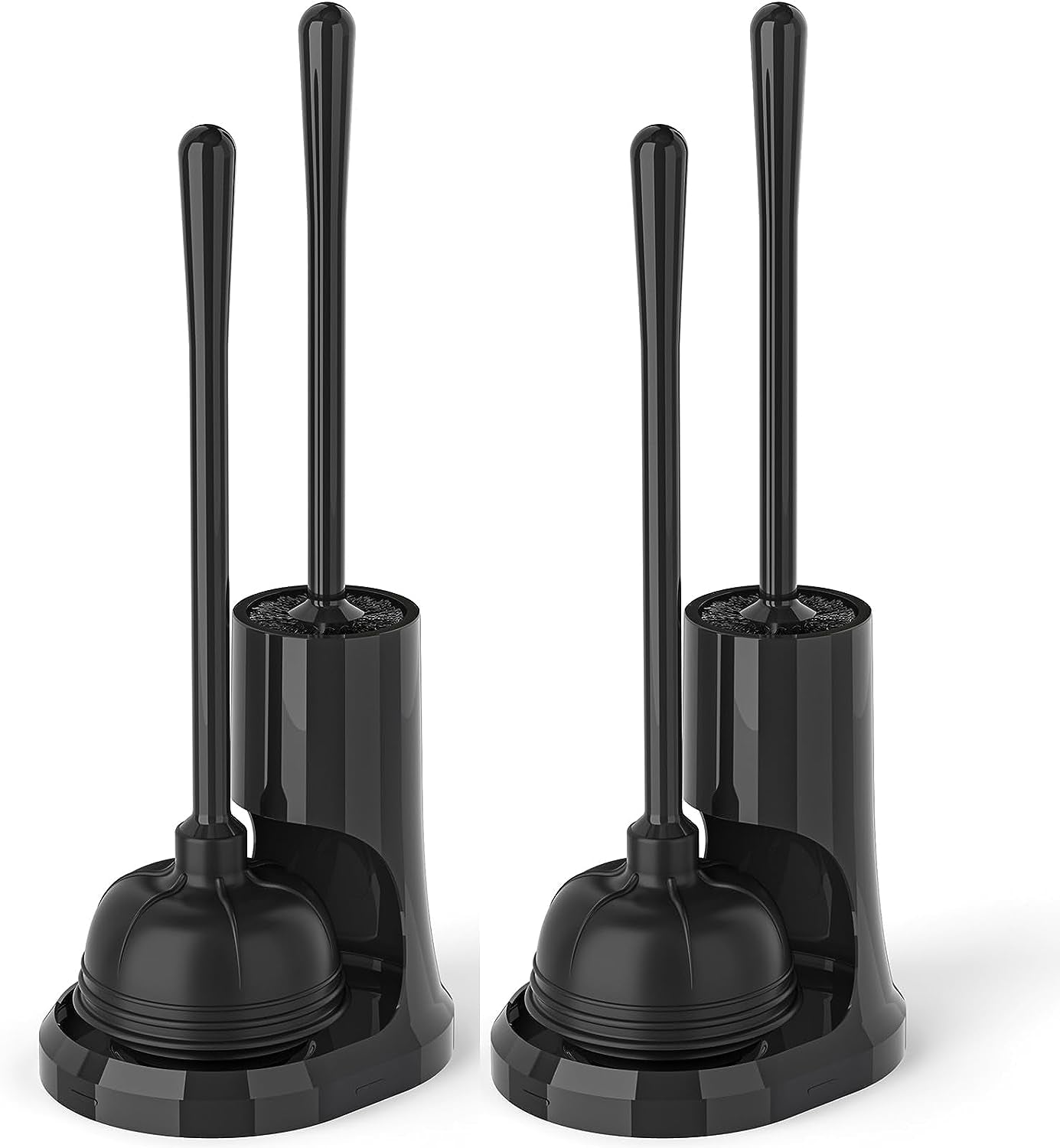 Toilet Plunger and Brush, Bowl Brush and Heavy Duty Toilet Plunger Set with Holder, 2-In-1 Bathroom Cleaning Combo with Modern Caddy Stand (Black, 2 Set)
