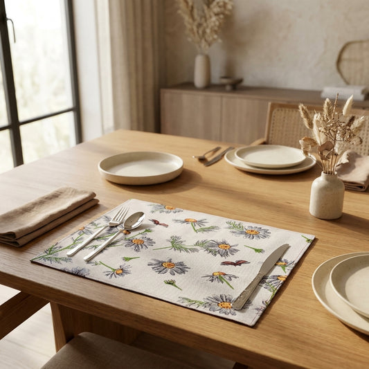 Tache Floral Daisies Ladybugs Woven Tapestry Placemat Set (18114)