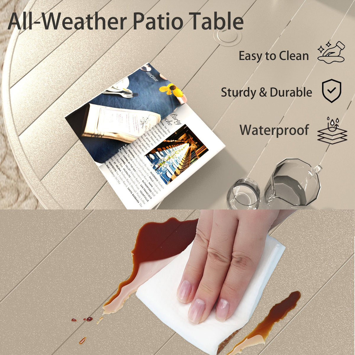 Sandstone 7-Piece Patio Dining Set with Metal Table - Waterproof Seats