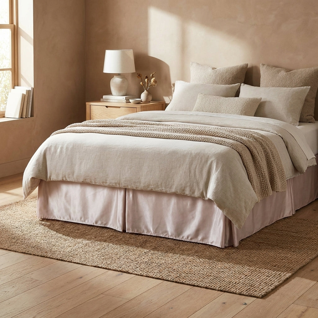 Polyester Satin Platform Bed Skirt, Champagne Beige, 14-Inch Drop
