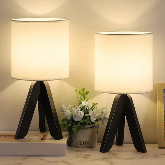 Graycee Wood Tripod Table Lamp – Modern Minimalist Design with Built-in Outlet, Plug-in, E26 Base, 67” Cord – Solid & Manufactured Wood – Perfect for Bedroom, Living Room, and Office Decor