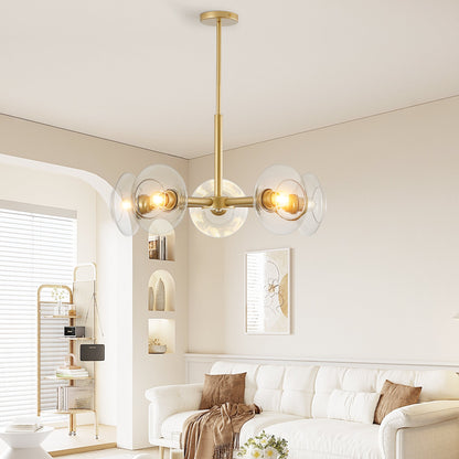 Modern Gold 5-Light Sputnik Chandelier with Clear Glass Shades - 26"