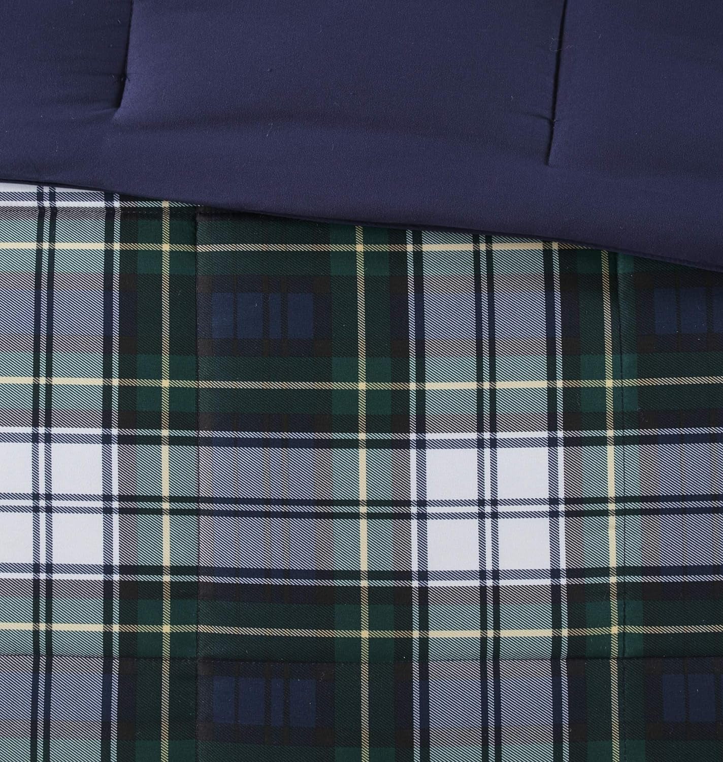 Essentials Parkston Plaid Comforter, Matching Sham, 3M Scotchguard Stain Release Cover, Hypoallergenic All Season Bedding-Set, Full/Queen, Navy, 3 Piece