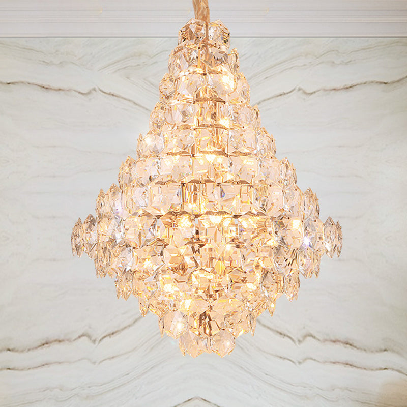 Clear Crystal Glass Chandelier with Gold Finish, Clara Collection