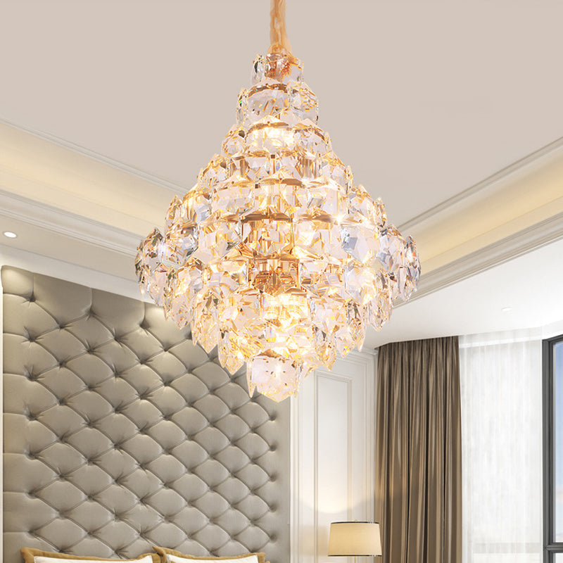 Clear Crystal Glass Chandelier with Gold Finish, Clara Collection
