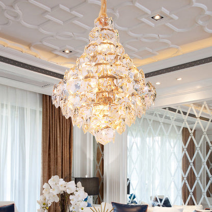 Clear Crystal Glass Chandelier with Gold Finish, Clara Collection