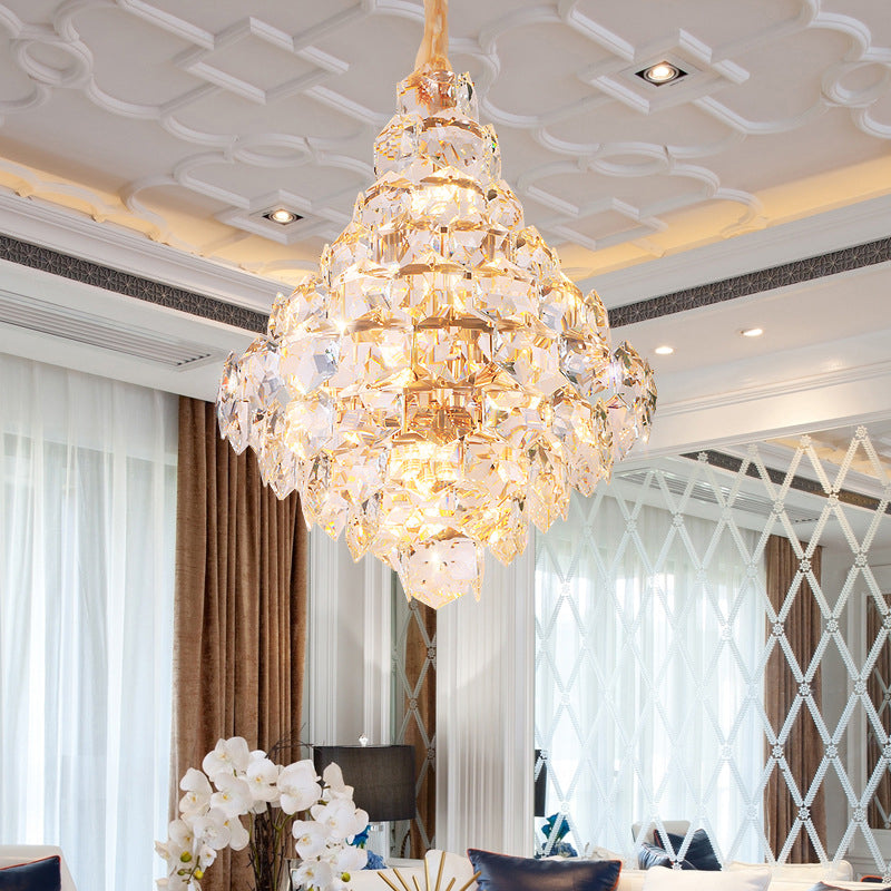 Clear Crystal Glass Chandelier with Gold Finish, Clara Collection
