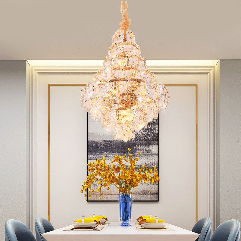 Clear Crystal Glass Chandelier with Gold Finish, Clara Collection
