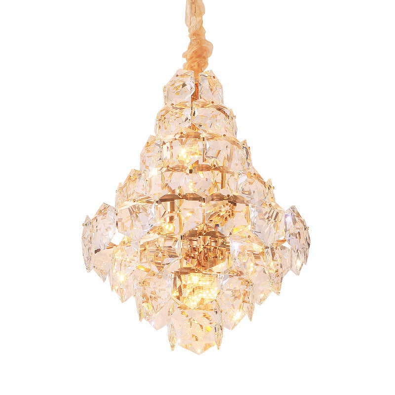 Clear Crystal Glass Chandelier with Gold Finish, Clara Collection
