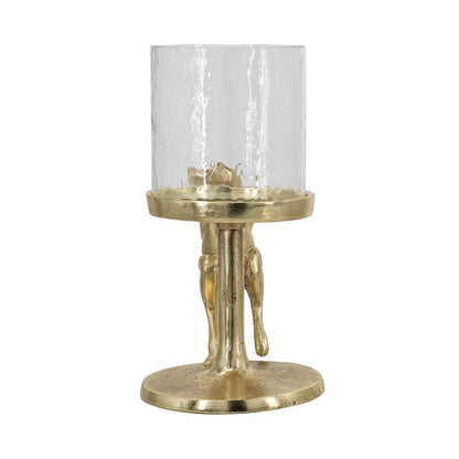 Gold Rabbit Pillar Candle Holder with Clear Glass Hurricane Shade