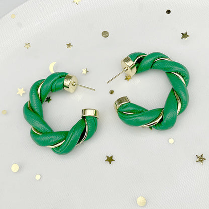 Gold-Plated Twisted Leather Hoop Earrings with Gift Pouch
