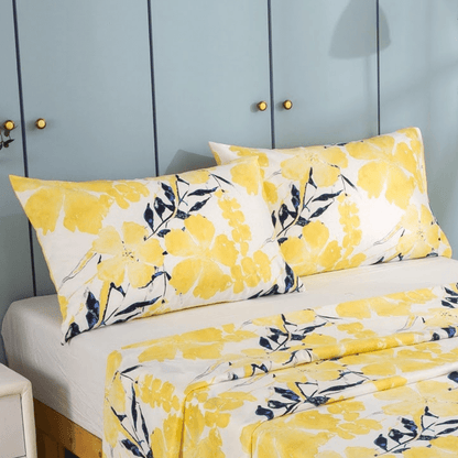 Tache Microfiber Watercolor Tropical Floral Yellow Blue Fitted Sheet / Flat Sheet (JHW-841)