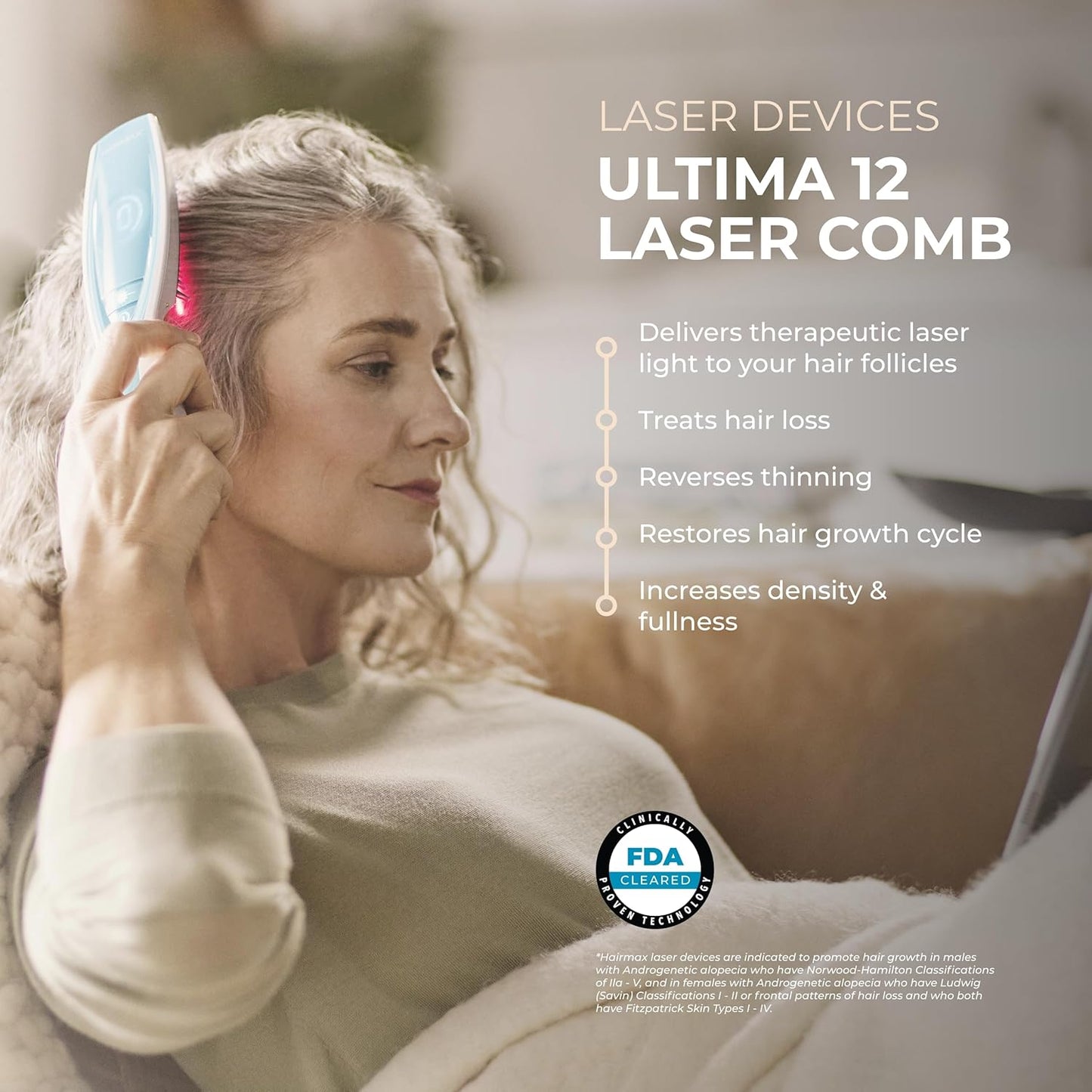 HairMax ULTIMA 12 LaserComb - Stimulates Hair Growth, Reverses Thinning, Regrows Fuller More Vibrant Hair