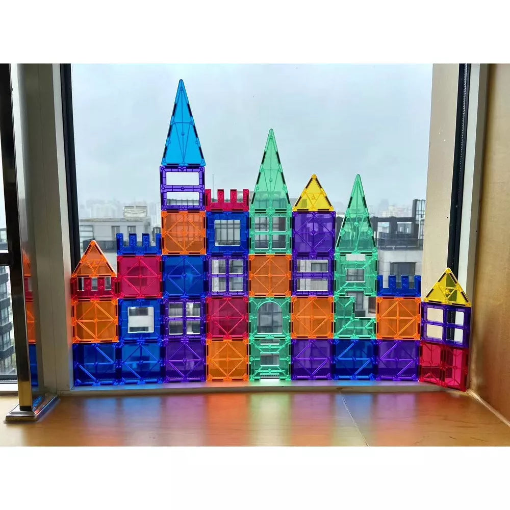 Premium Magnetic Tiles 100-Piece Clear Colors Set, The Original Magnetic Building Tiles For Creative Open-Ended Play Multicolored