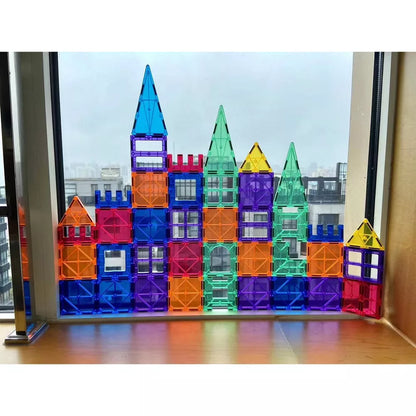 Premium Magnetic Tiles 100-Piece Clear Colors Set, The Original Magnetic Building Tiles For Creative Open-Ended Play Multicolored