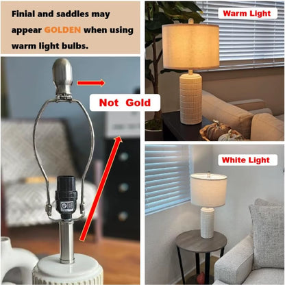Modern Ceramic Table Lamp Set of 2 – 23” Beige-White Lamps with Glossy Finish, Perfect for Bedroom, Living Room, Nightstand & Desk Décor