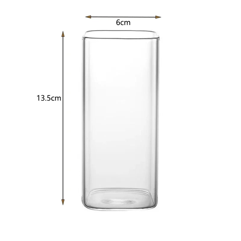 400ml Square Glass Coffee Cup with Lid and Straw - Transparent Glass Drinkware for Milk, Tea, Juice, and Cocktails