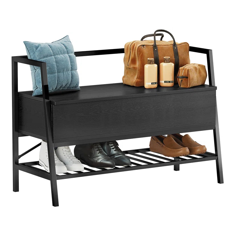 Chiharu Entryway Storage Bench with Metal Legs – Industrial Style Shoe Bench with Storage