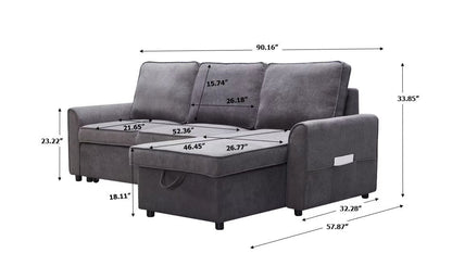 Modern Modular L-Shaped Sofa Bed with Chaise - Dark Grey Linen