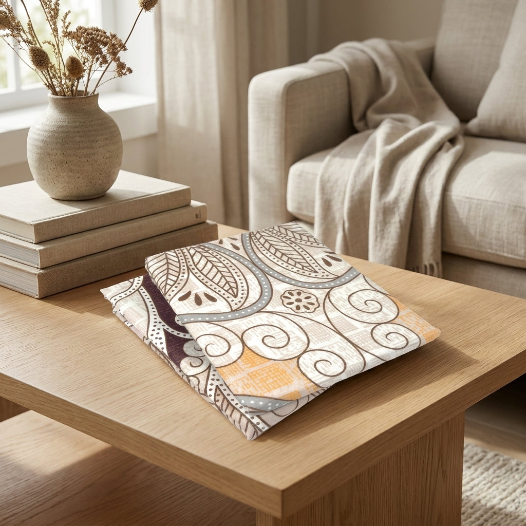 Maroon Mandala Ivory Damask Polyester Pillowcases, Pair