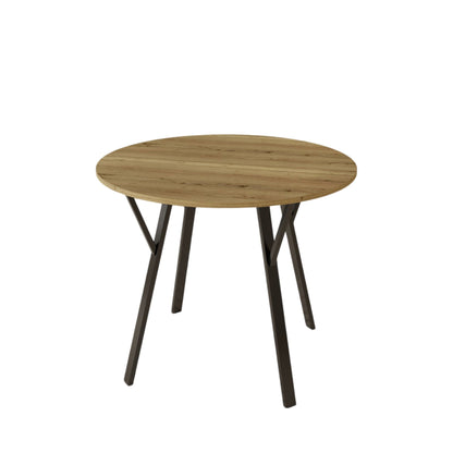 Round Dining Table for 2-4 People with Sturdy Metal Frame - Rustic Brown