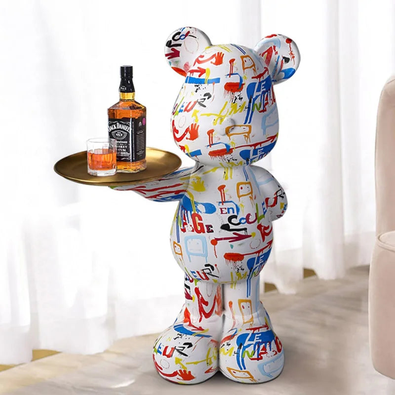 Large Graffiti Bear Statue FRP | Modern Nordic Style Home Decor | Creative Storage Organization Ornament for Home and Office