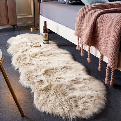 Ultra Soft Faux Fur Sheepskin Area Rug, Beige - 2x6 Ft, Fluffy Shaggy Rug for Bedroom, Living Room, Sofa, Floor