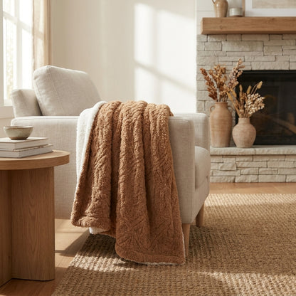 Tache Caramel Brown Faux Fur Throw Blanket Chevron Geometric Embossed (#10)