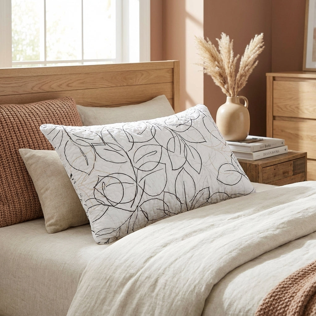 Microfiber Abstract Leaf Line Art Pillow Sham