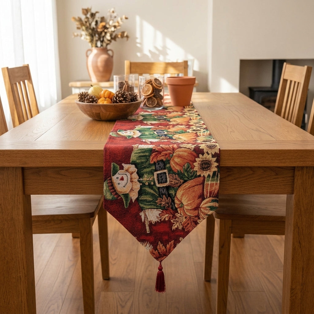 Pumpkin Patch Scarecrow Woven Tapestry Table Runner