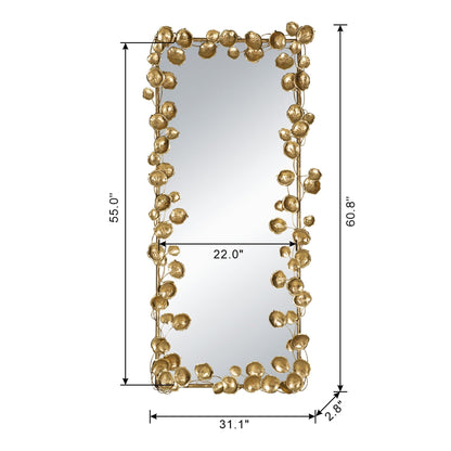 Full Length Floor Mirror with Gold Leaf Accents - Gold