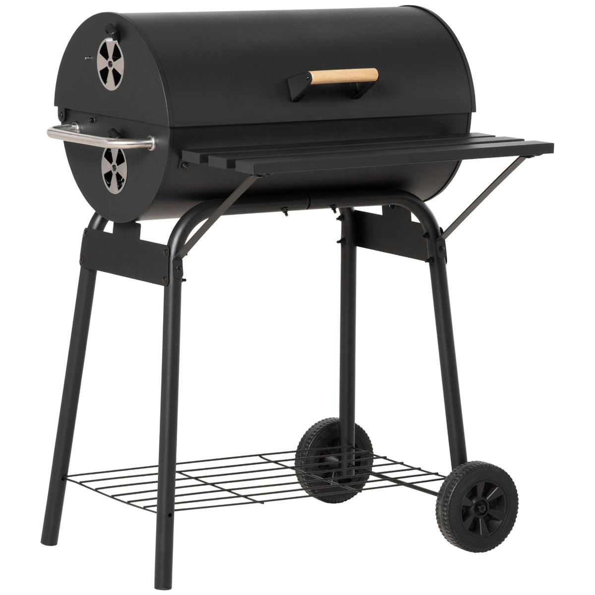 30-Inch Portable Barrel Charcoal BBQ Grill with Thermometer - Steel