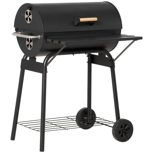 30-Inch Portable Barrel Charcoal BBQ Grill with Thermometer - Steel