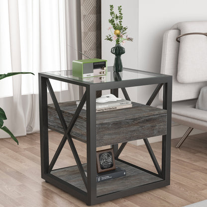Modern End Tables with Drawer - Set of 2 Nightstands
