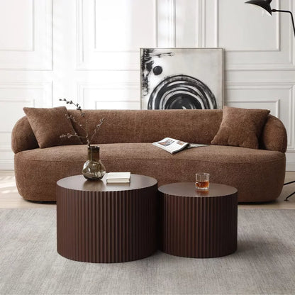 Nesting Coffee Table Set of 2, Matte Brown round Wooden Coffee Tables, Modern Luxury Side Tables Accent End Table for Living Room Apartment