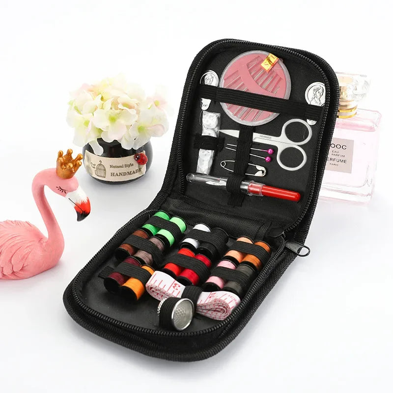 Complete Portable Sewing Kit - Threads, Needles, Scissors, Tape Measure, Buttons - Travel DIY Embroidery and Handwork Tool Set