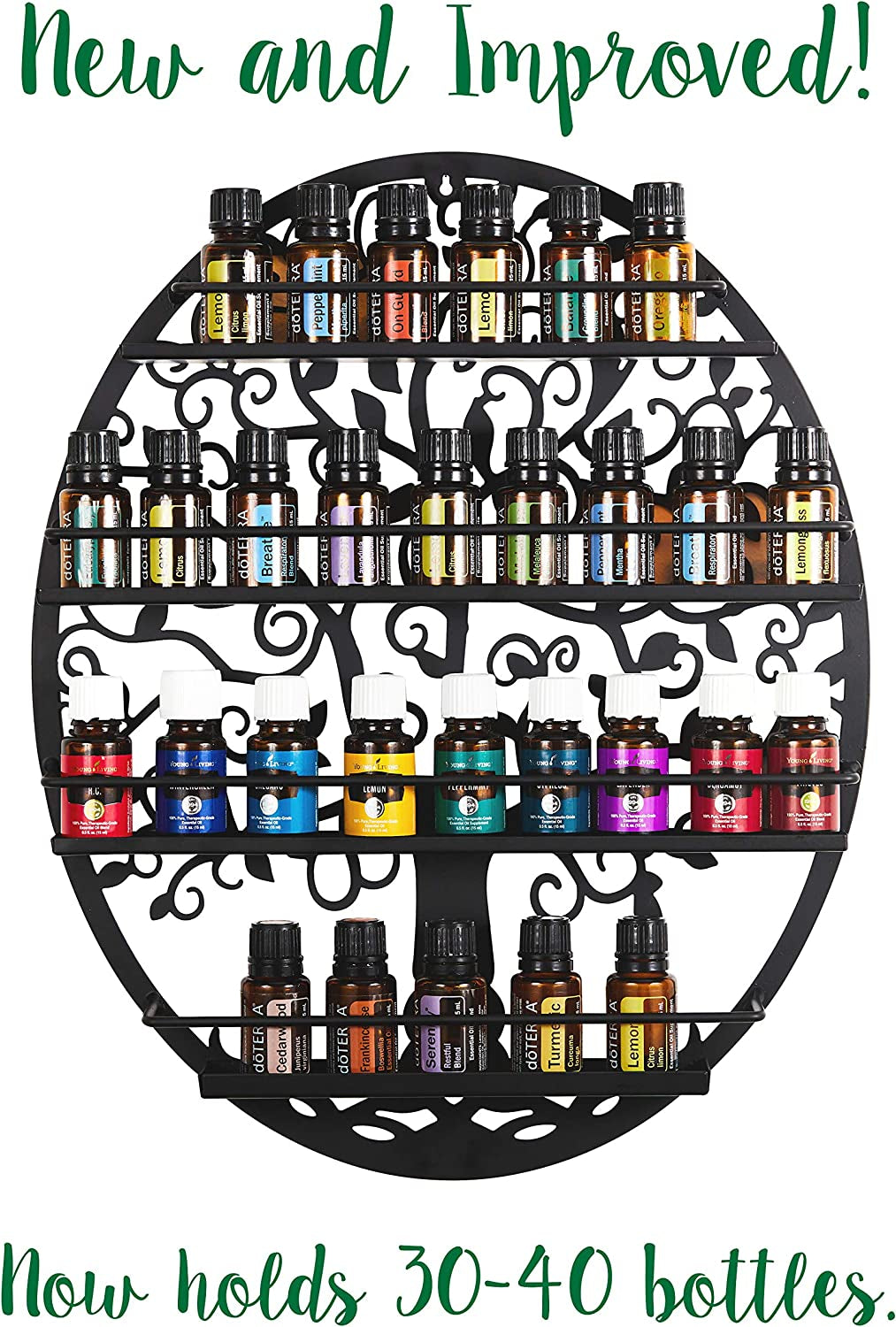 Essential Oils & Nail Polish Organizer - Display Holder Storage Shelf from Oval Black with Tree Silhouette - Wall Mounted round Rack Oil Bottle Storage (Black)