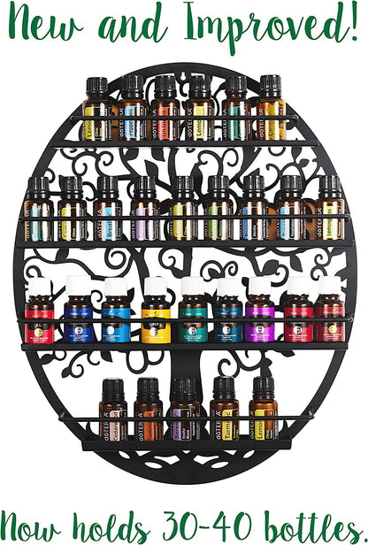 Essential Oils & Nail Polish Organizer - Display Holder Storage Shelf from Oval Black with Tree Silhouette - Wall Mounted round Rack Oil Bottle Storage (Black)
