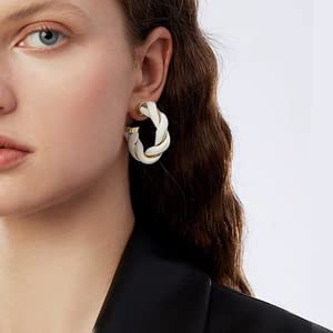 Gold-Plated Twisted Leather Hoop Earrings with Gift Pouch