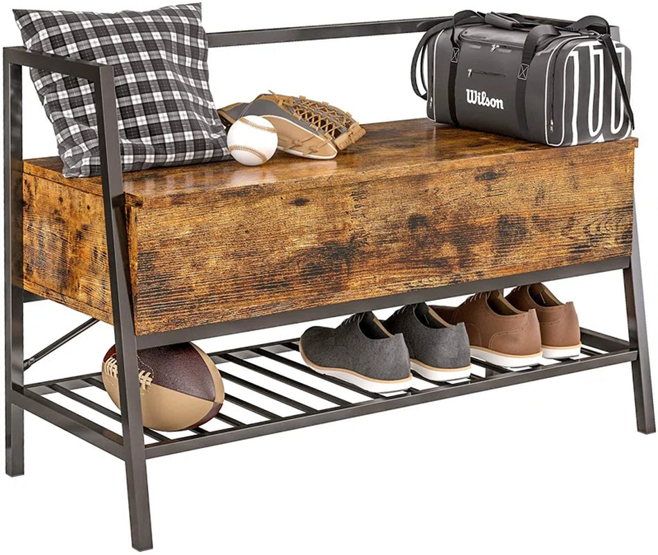 Chiharu Entryway Storage Bench with Metal Legs – Industrial Style Shoe Bench with Storage
