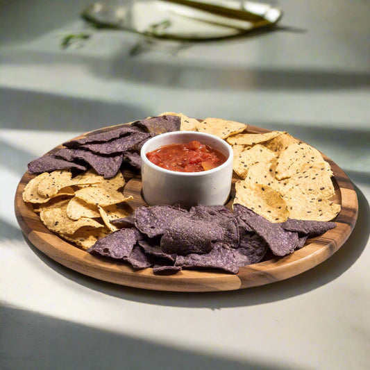 Acacia Wood Chip and Dip Serving Set with Ceramic Bowl
