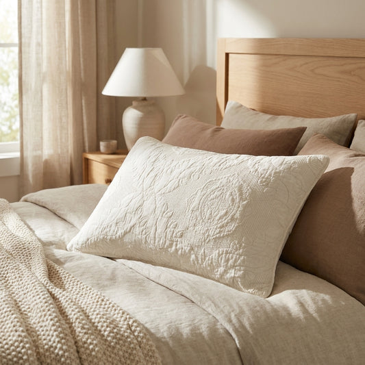 Cotton Ivory Damask Matelassé Pillow Sham