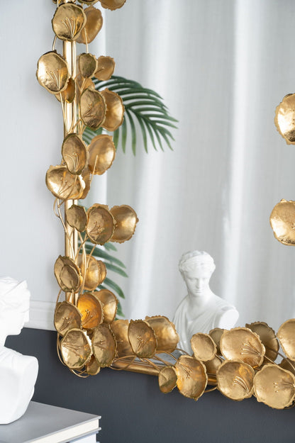 Full Length Floor Mirror with Gold Leaf Accents - Gold