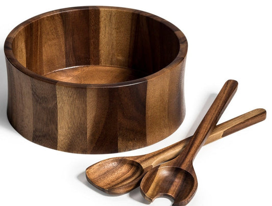Acacia Wood Salad Bowl Set with Coordinating Servers