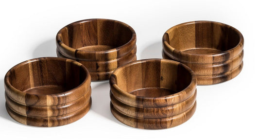 Acacia Wood Individual Salad Bowls, Set of Four