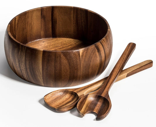 Acacia Wood Salad Bowl with Servers